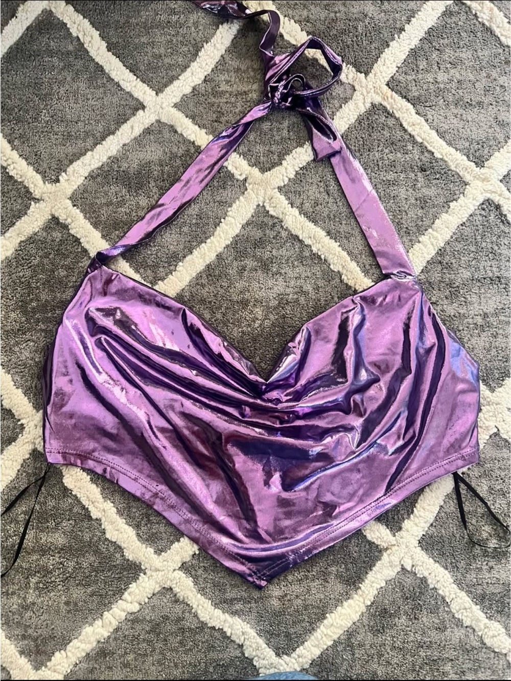 Shiny Purple Halter Cowl Crop Top - Women’s Intimates
